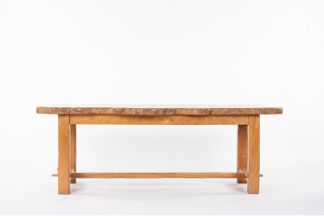 Table de repas rectangulaire en loupe d'orme design brutaliste 1980