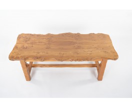 Rectangular dining table in elm burl brutalist design 1980