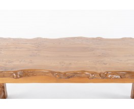 Rectangular dining table in elm burl brutalist design 1980