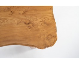 Rectangular dining table in elm burl brutalist design 1980