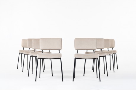 Chaises tissu marron édition Airborne 1950 set de 8