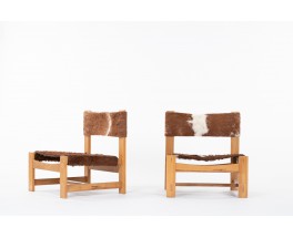 Low chairs in elm and cowhide edition Maison Regain 1980 set of 2