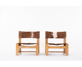 Low chairs in elm and cowhide edition Maison Regain 1980 set of 2