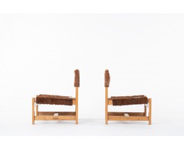 Low chairs in elm and cowhide edition Maison Regain 1980 set of 2