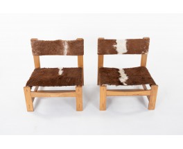 Low chairs in elm and cowhide edition Maison Regain 1980 set of 2