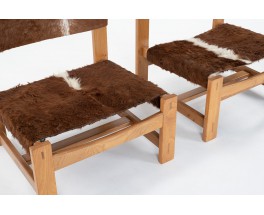 Low chairs in elm and cowhide edition Maison Regain 1980 set of 2