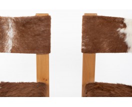 Low chairs in elm and cowhide edition Maison Regain 1980 set of 2