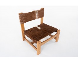 Low chairs in elm and cowhide edition Maison Regain 1980 set of 2