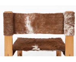 Low chairs in elm and cowhide edition Maison Regain 1980 set of 2