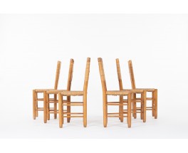 Chaises en frêne et paille 1950 set de 6