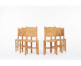 Chairs in ash and straw 1950 set of 6