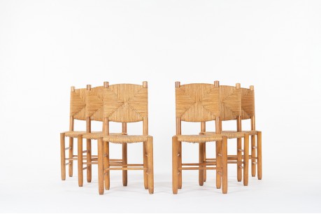 Chairs in ash and straw 1950 set of 6