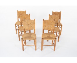 Chaises en frêne et paille 1950 set de 6