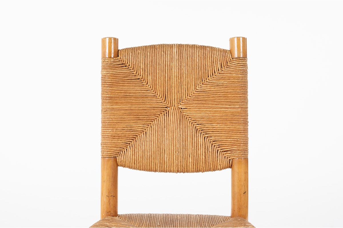 Chairs in ash and straw 1950 set of 6