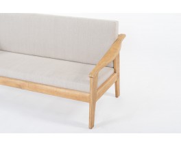 Sofa in brushed oak and Maison Thevenon linen fabric 1950