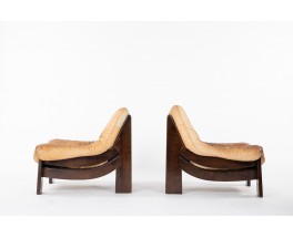 Fauteuils en sapin et cuir camel 1950 set de 2