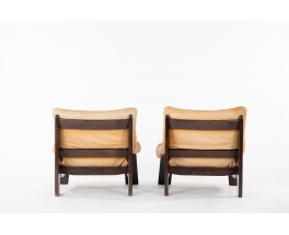 Armchairs in pine and camel leather 1950 set of 2