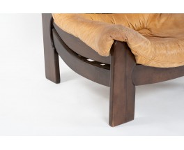 Fauteuils en sapin et cuir camel 1950 set de 2