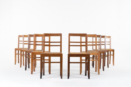 Chairs in oak and straw reconstruction design 1950 set of 10
