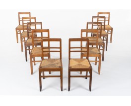 Chairs in oak and straw reconstruction design 1950 set of 10