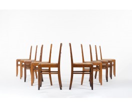 Chairs in oak and straw reconstruction design 1950 set of 10