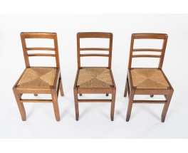 Chaises en chêne et paille design reconstruction 1950 set de 10