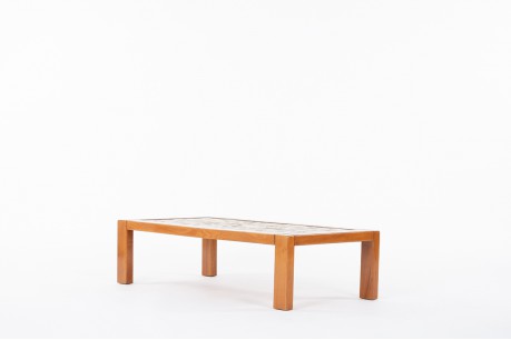 Table basse en orme et céramique édition Maison Regain 1980