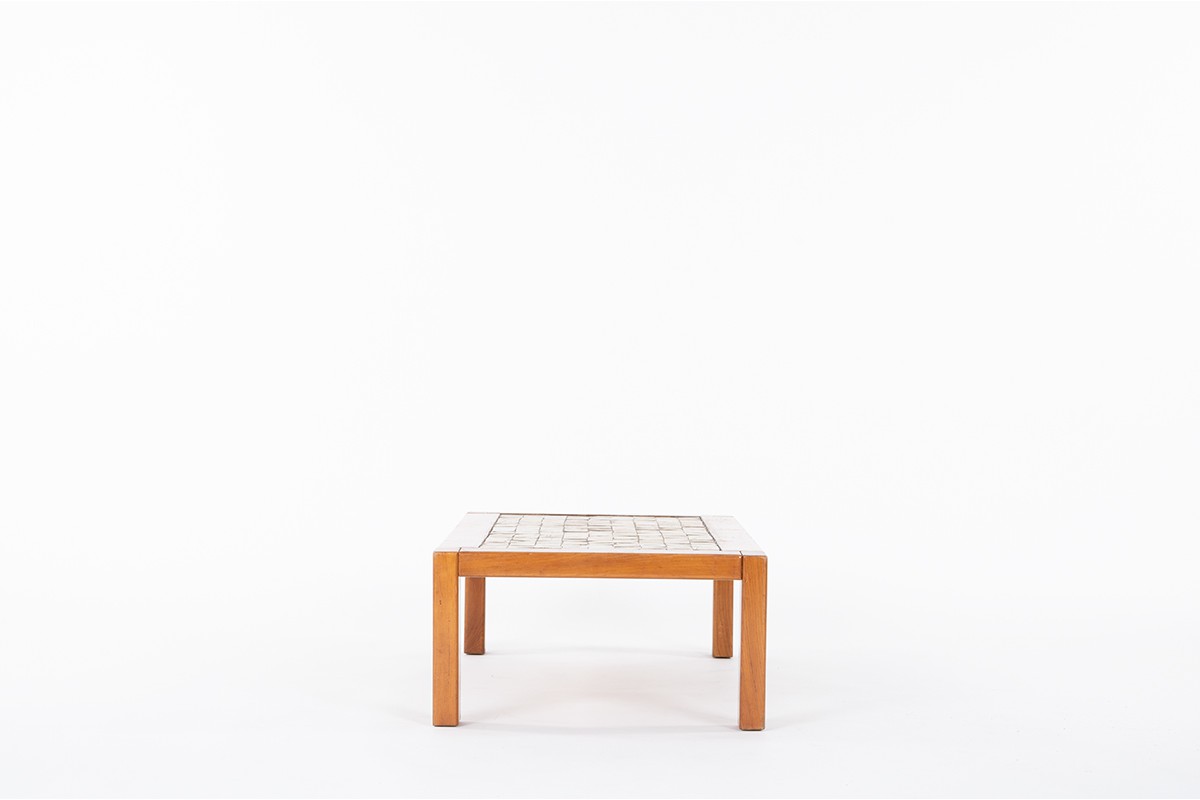 Coffee table in elm and ceramic edition Maison Regain 1980