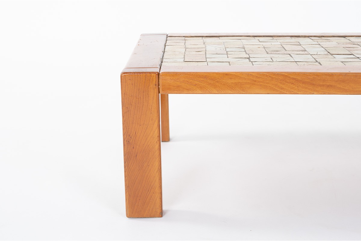 Coffee table in elm and ceramic edition Maison Regain 1980