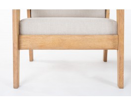 Armchairs in brushed oak and Maison Thevenon linen 1950 set of 2