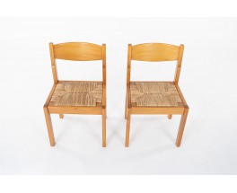 Chaises Luigi Gorgoni en orme et assise paillée édition Roche Bobois 1980 set de 6