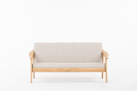 Sofa in brushed oak and Maison Thevenon linen fabric 1950