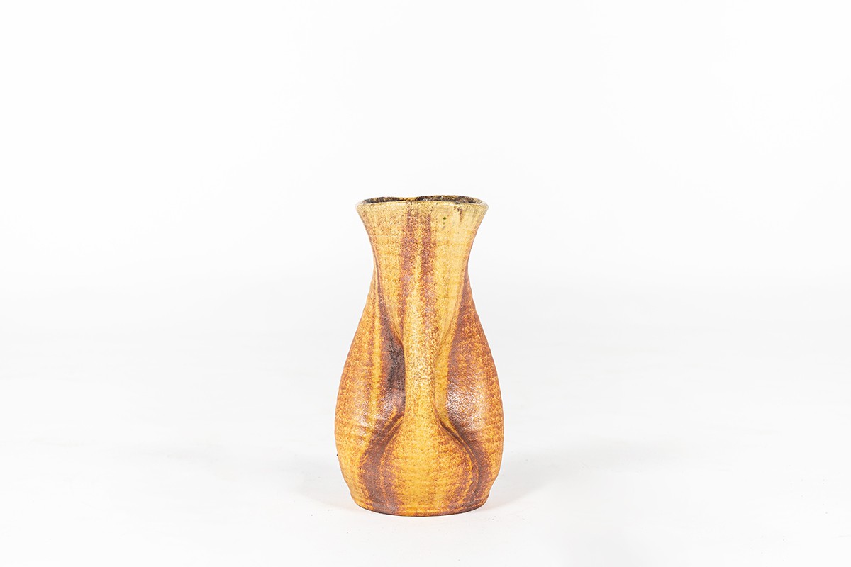 Vase in orange ceramic by Les Potiers d'Accolay 1960