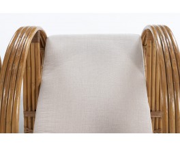 Armchairs in rattan and Maison Thevenon linen 1950 set of 2