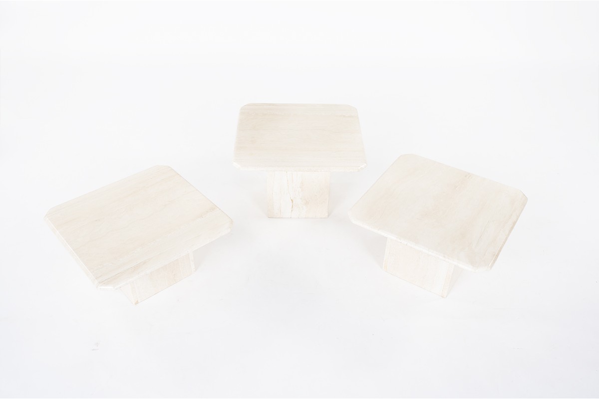 Nested coffee tables in travertine 1980 set of 3