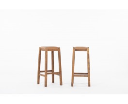 Bar stools in wood and leather 1950 set of 2