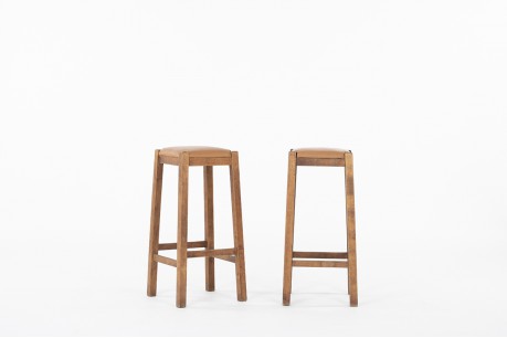Bar stools in wood and leather 1950 set of 2