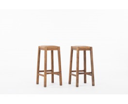 Bar stools in wood and leather 1950 set of 2