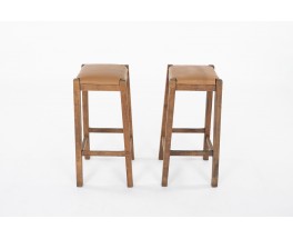Bar stools in wood and leather 1950 set of 2