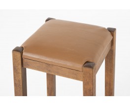 Tabourets de bar en bois et cuir 1950 set de 2