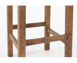 Tabourets de bar en bois et cuir 1950 set de 2