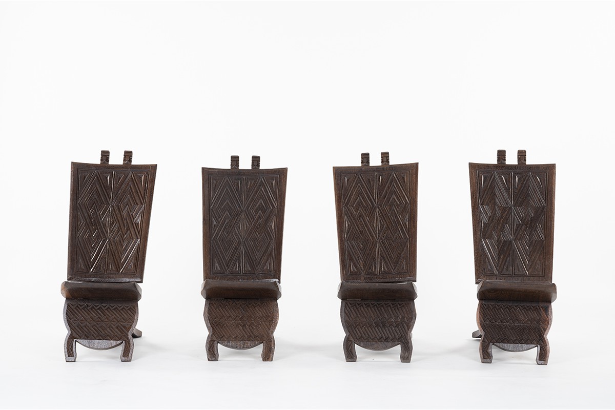 Chairs Palabre model in coconut palm from Congo 1960 set of 2
