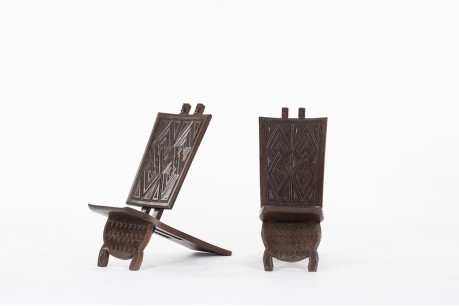 Chairs Palabre model in coconut palm from Congo 1960 set of 2
