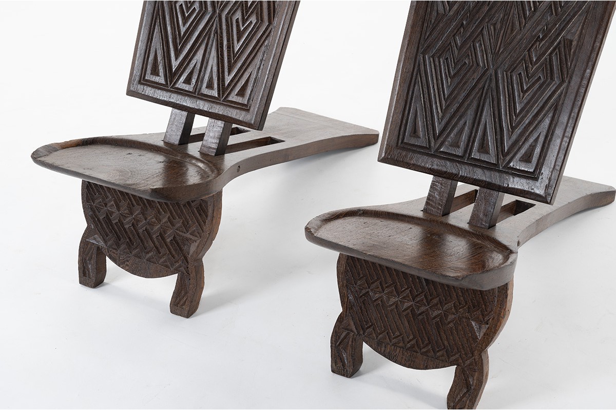 Chairs Palabre model in coconut palm from Congo 1960 set of 2