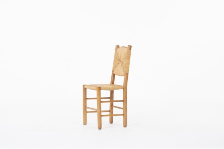 Chaise en frêne et paille 1950
