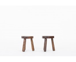 Tabourets tripode en orme design brutalist 1950 set de 2