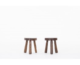 Tabourets tripode en orme design brutalist 1950 set de 2