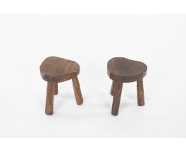 Tabourets tripode en orme design brutalist 1950 set de 2