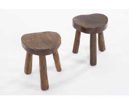 Tabourets tripode en orme design brutalist 1950 set de 2