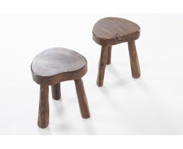 Tabourets tripode en orme design brutalist 1950 set de 2